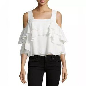 Apiece Apart Viga Cold Shoulder Silk Layered Ruffle Blouse Top Cream Size‎ 0